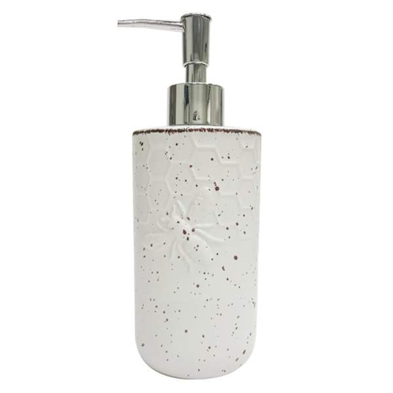 White Honeybee Ceramic Soap Dispenser, 7.7″