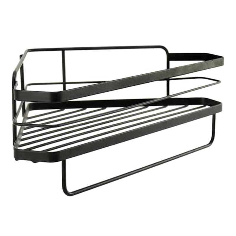 Keller Black Corner Shower Shelf with Adhesive Sticker Hooks