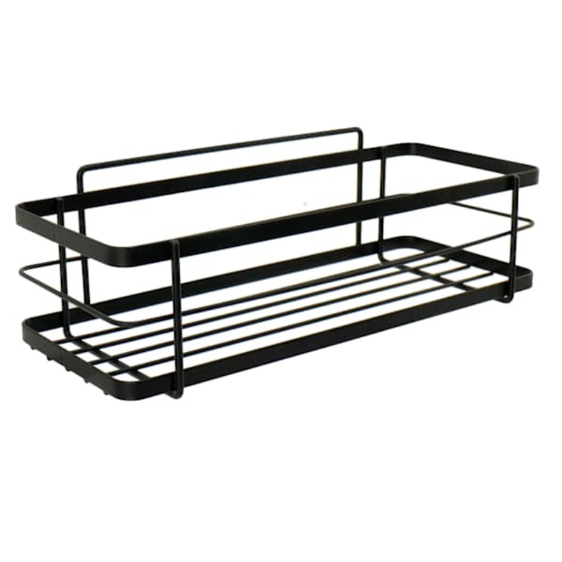 Keller Black Rectangle Shower Shelf with Adhesive Sticker Hooks
