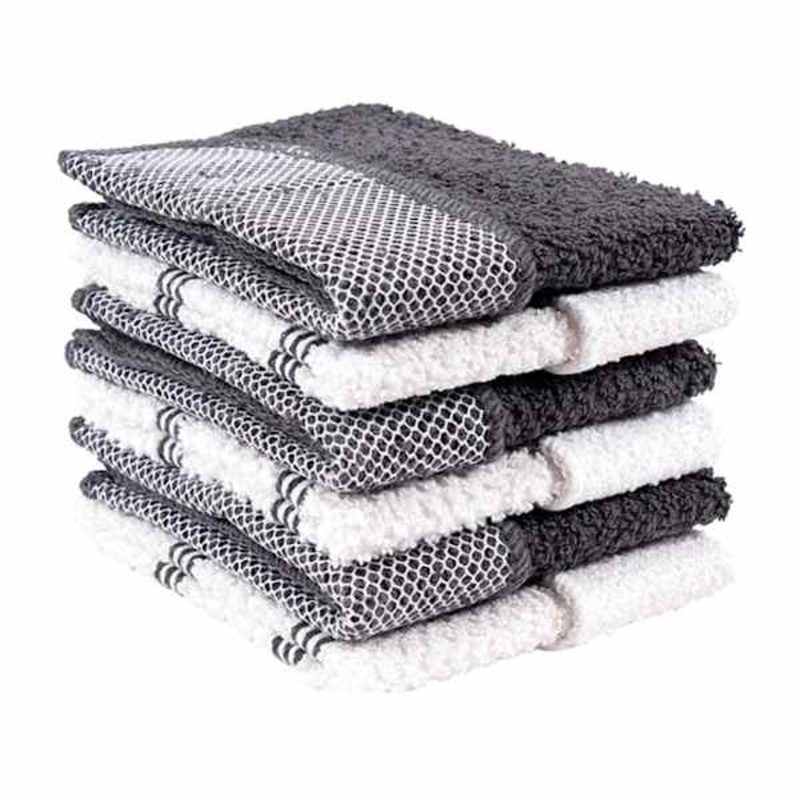 Set of 6 Terry Dish Cloths with Scrubber, 12″