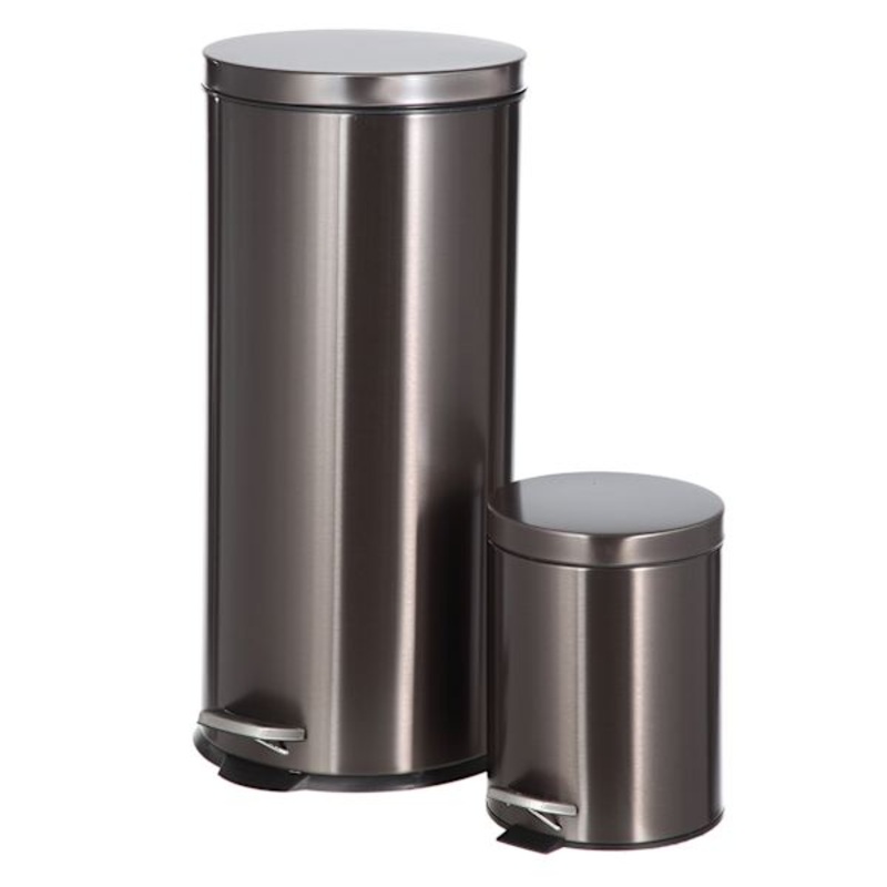 30l Black Stainless Steel Trash Can with Bonus 5l Bin