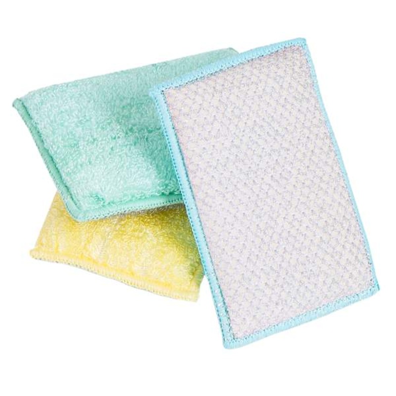 Set of 3 Bamboo Non-Scratch Smart Sponge, Blue, Mint, Yellow