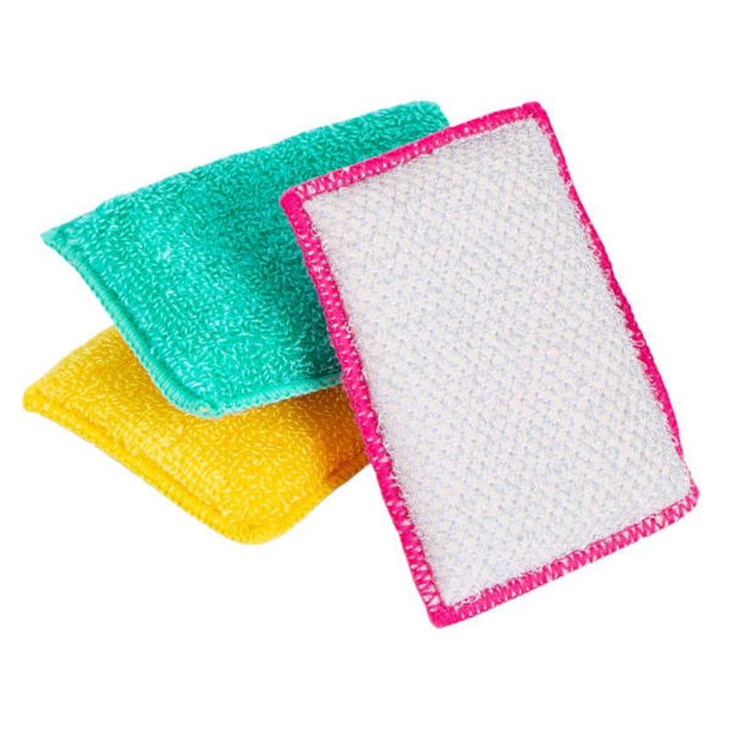 Set of 3 Bamboo Non-Scratch Smart Sponge, Pink, Green, Yellow