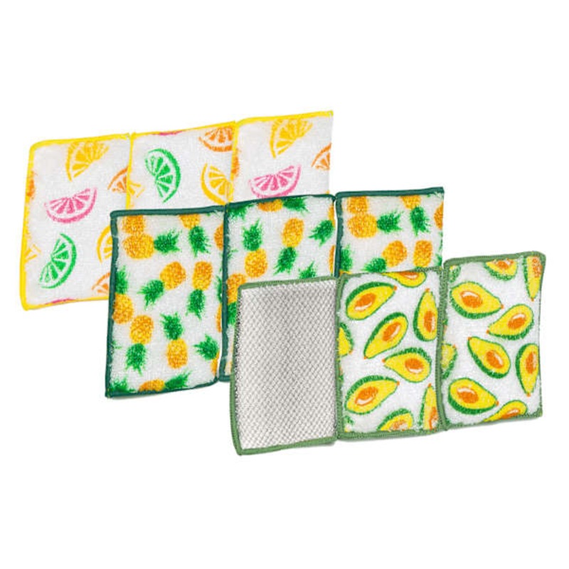 Set of 9 Bamboo Heavy Duty Smart Sponge, Fruit Print