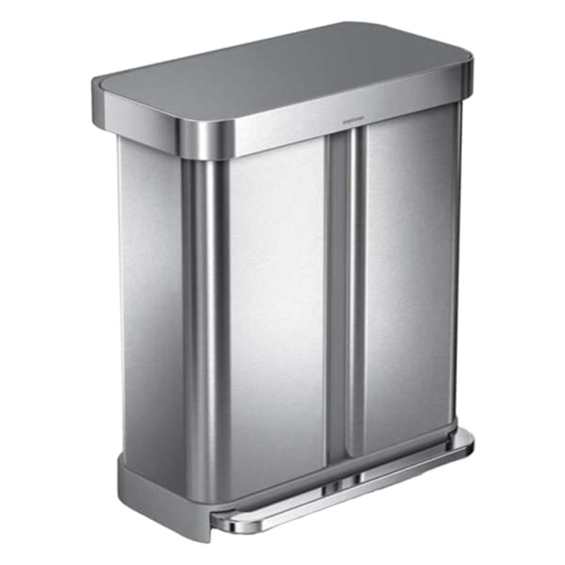 SimpleHuman Dual Combo Stainless Steel with Plastic Lid Step Can, 58l