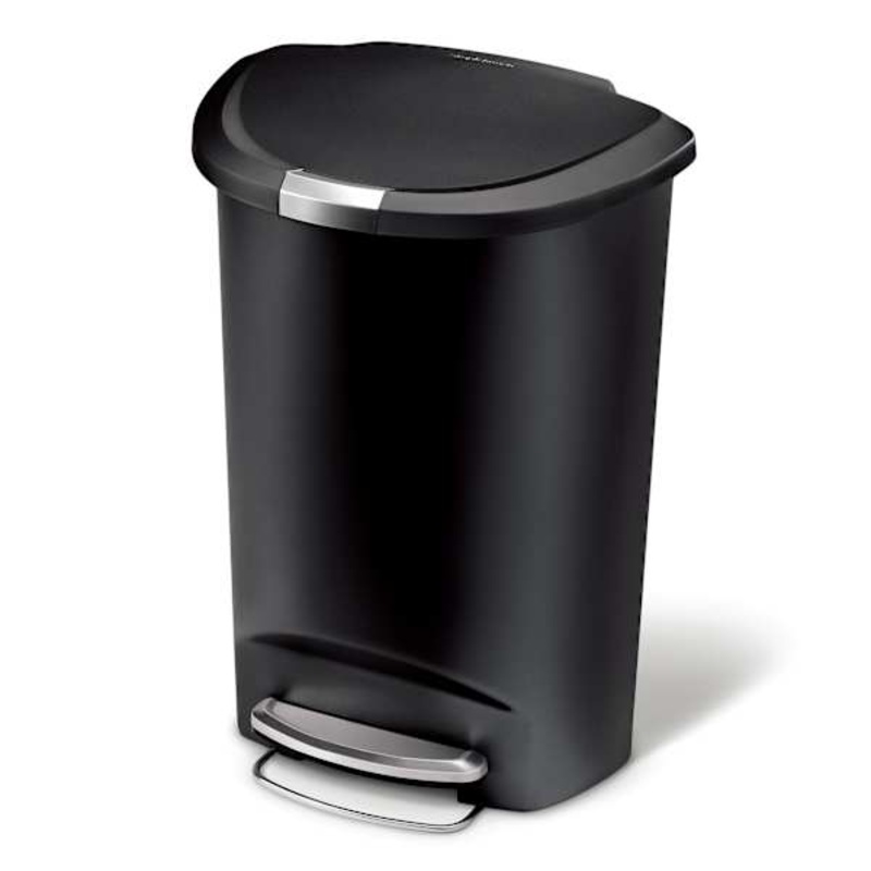 SimpleHuman Semi-Round Black Kitchen Step Trash Can with Lid Lock, 50l (13.2gal)