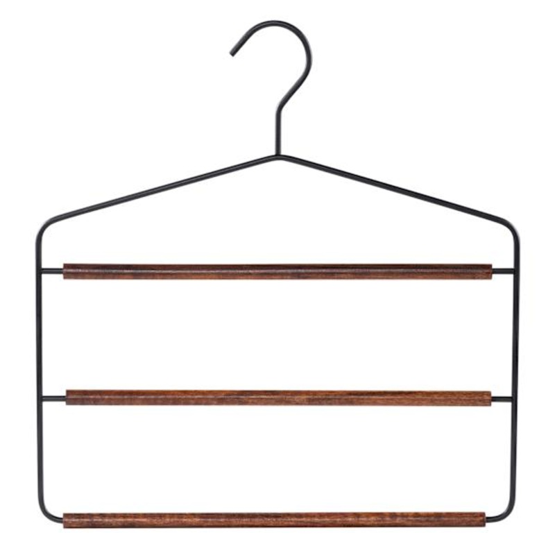 1-Pack Metal Matte Black Pant Hanger with Dark Brown Wood