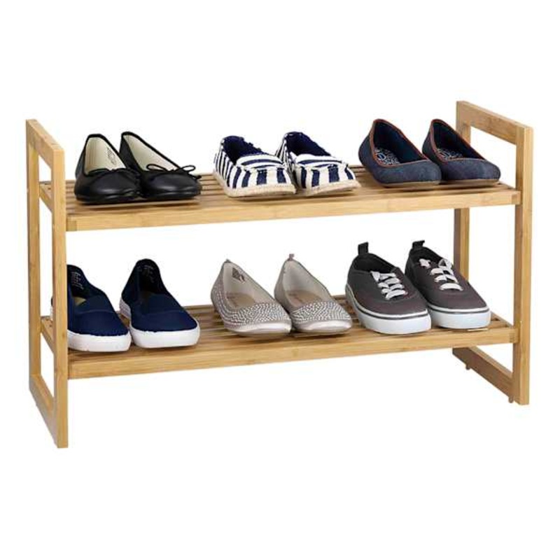 2-Tier Standing Bamboo Wood Shoe Rack