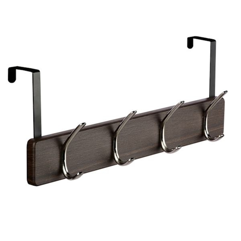 4-Hook Brushed Nickel Over the Door Hook, Smoky Oak