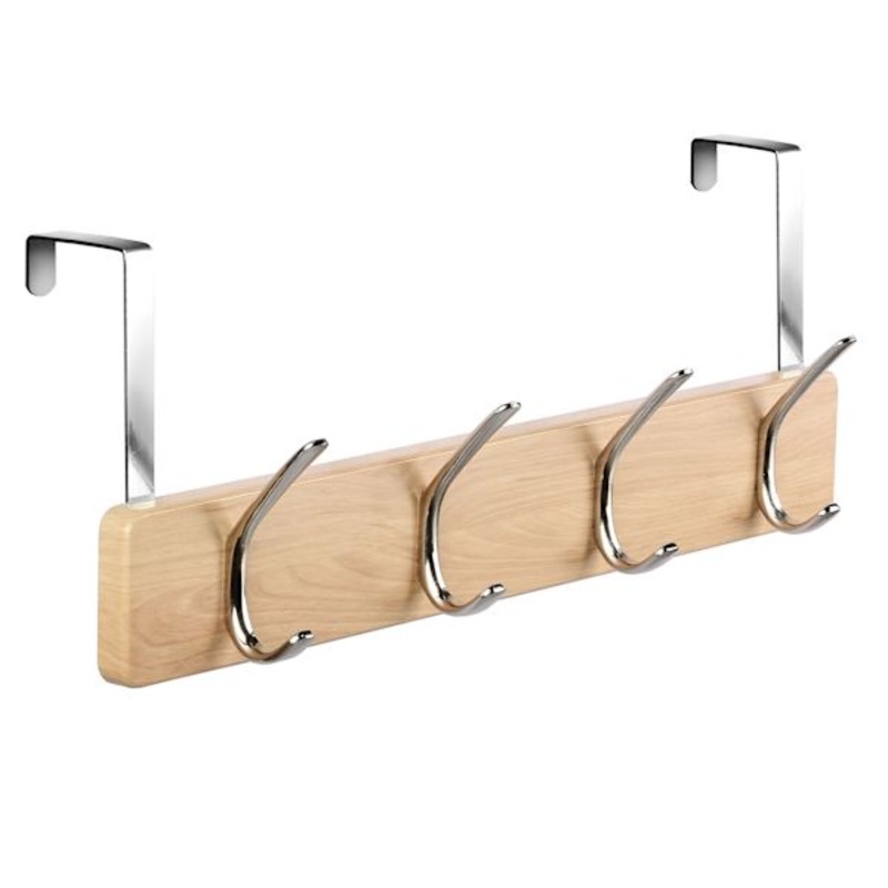 4-Hook Brushed Over the Door, Nickel Oak