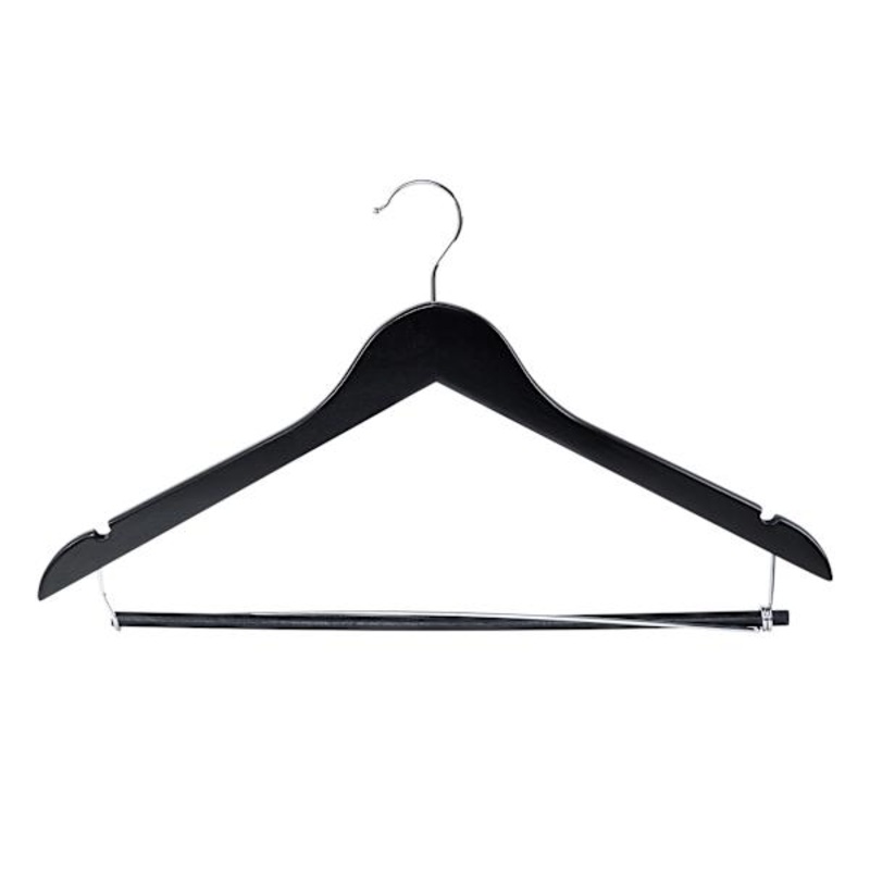 5-Piece Wooden Suit Hangers with Bar, Black