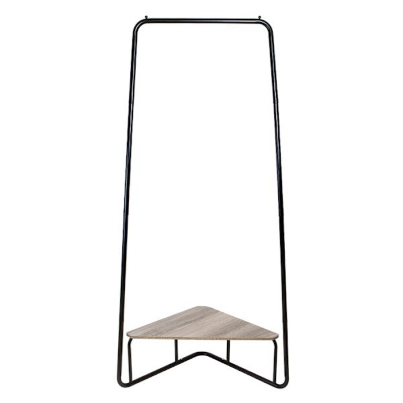 Jami Corner Black Garment Rack with Brown Shelf