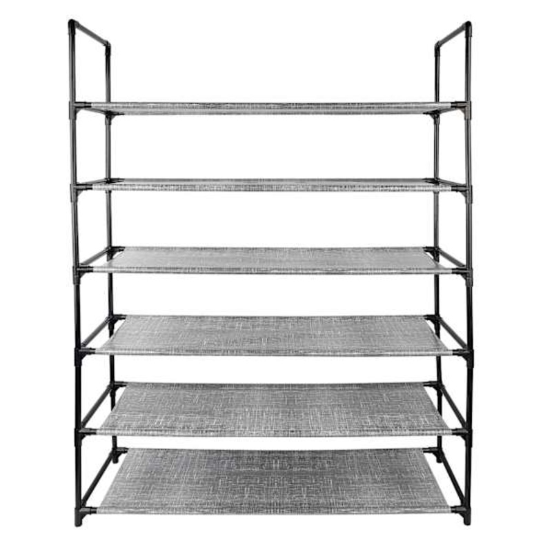 6-Tier Printed Shelf Shoe Rack, Black Linen