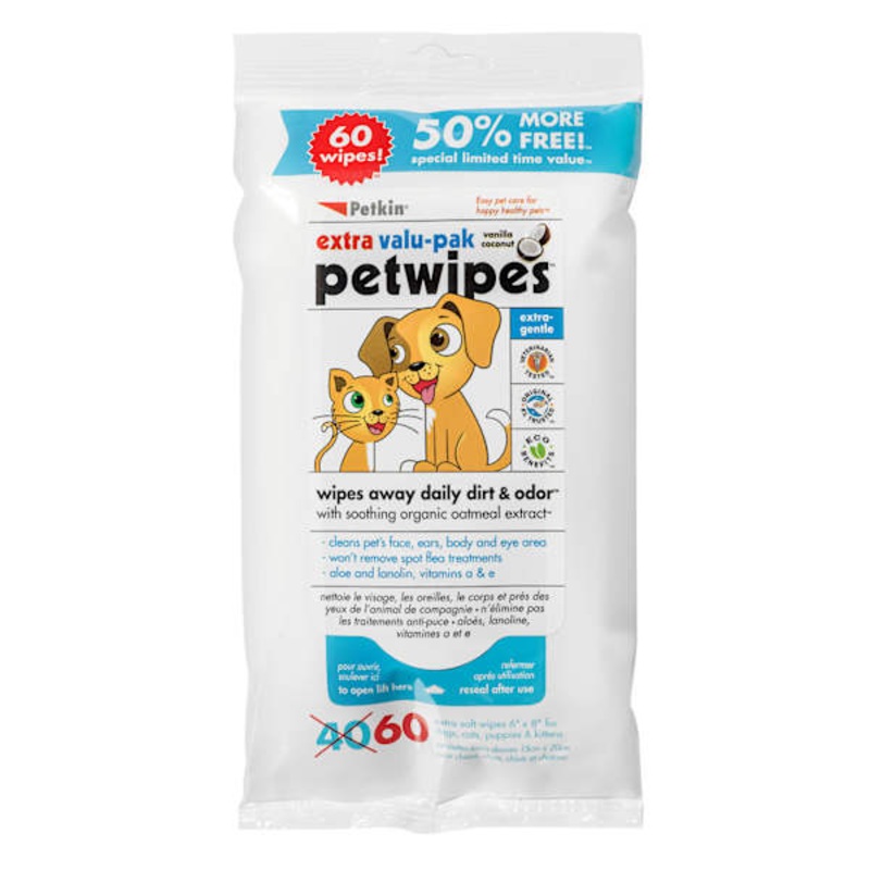 60-Count Petkin Pet Wipes