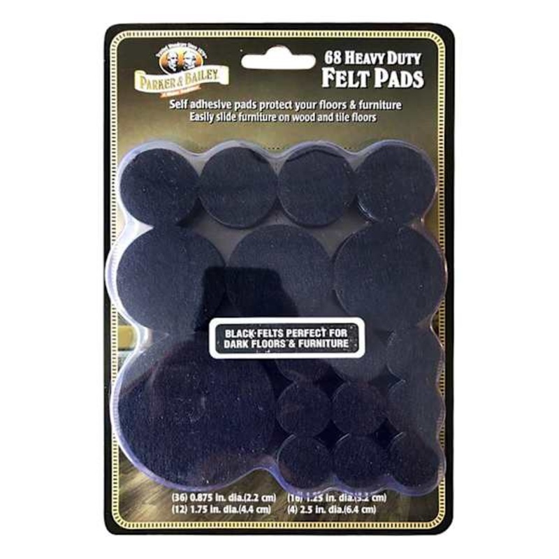 68-Pack Assorted Felt Furniture Pads, Black