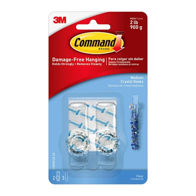 Command Clear Medium Crystal Hook, 2-Hooks, 3-Strips/Pack