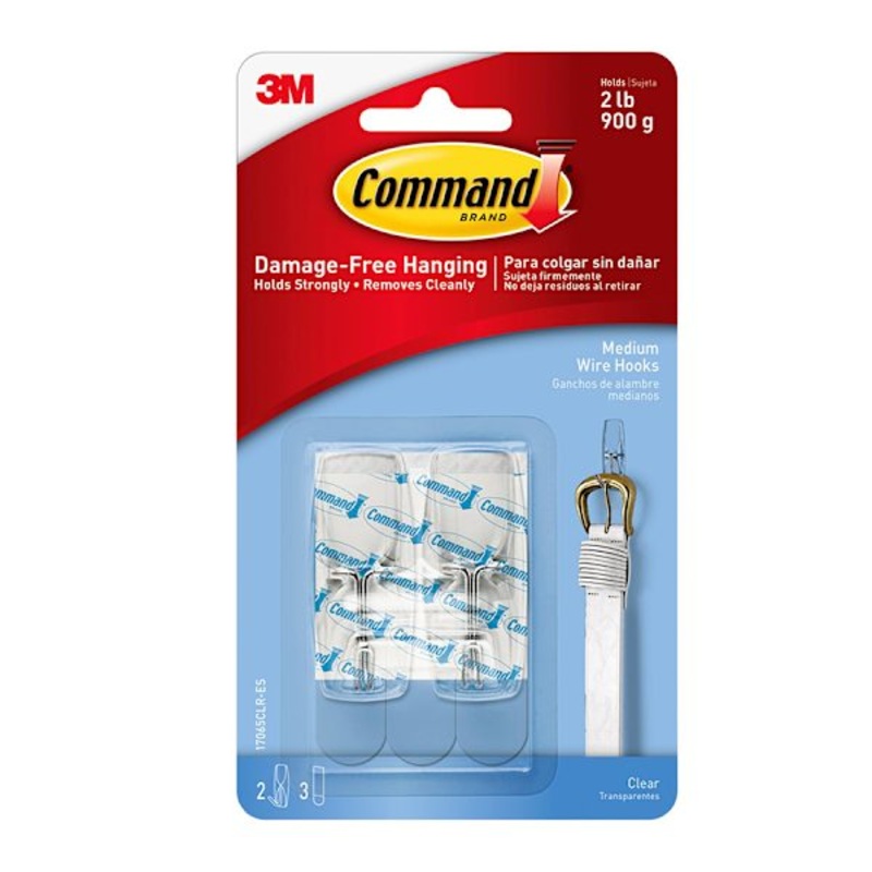 Command Clear Medium Wire Toggle Hook, 2-Hooks, 3-Strips/Pack