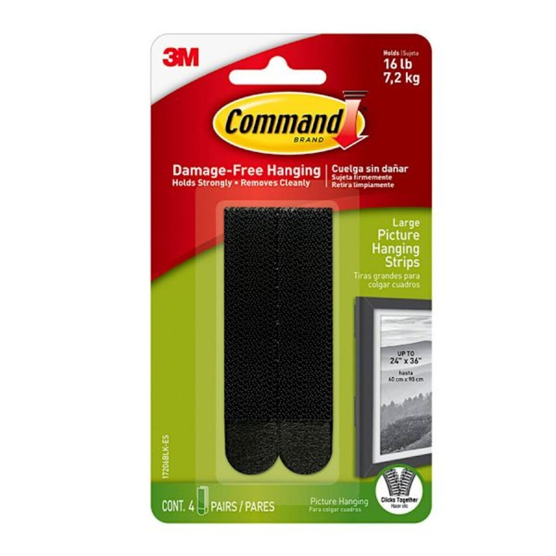 Command Large Black Picture Hanging Strips, 4-Sets of Strips/Pack
