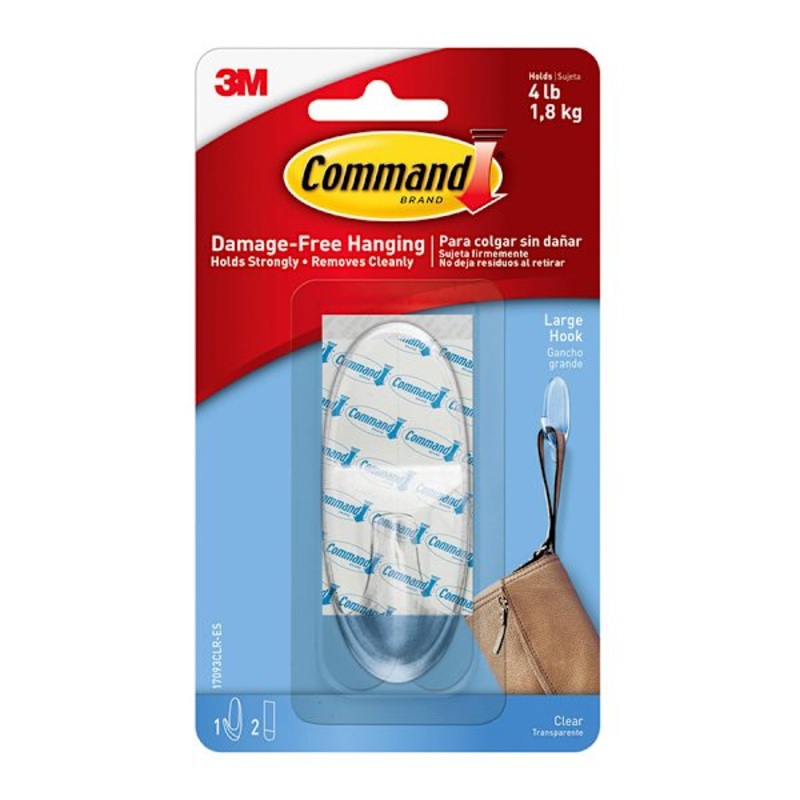 Command Large Clear Hook, 1-Hook, 2-Strips/Pack