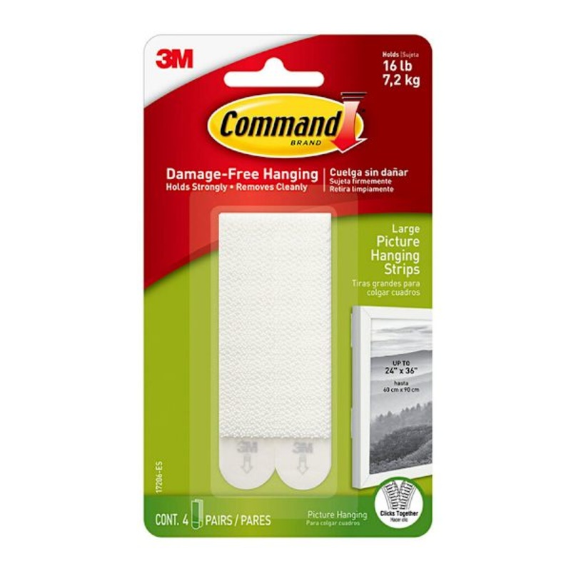Command Large Picture Hanging Strips, 4-Sets of Strips/Pack, White