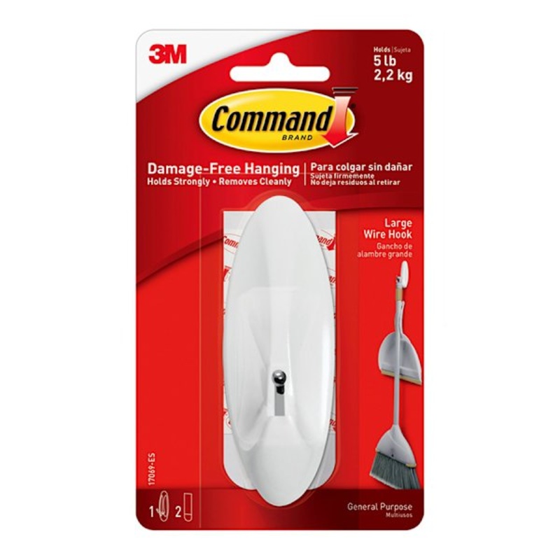 Command Large Wire Hook, 1-Hook, 2-Strips/Pack, White