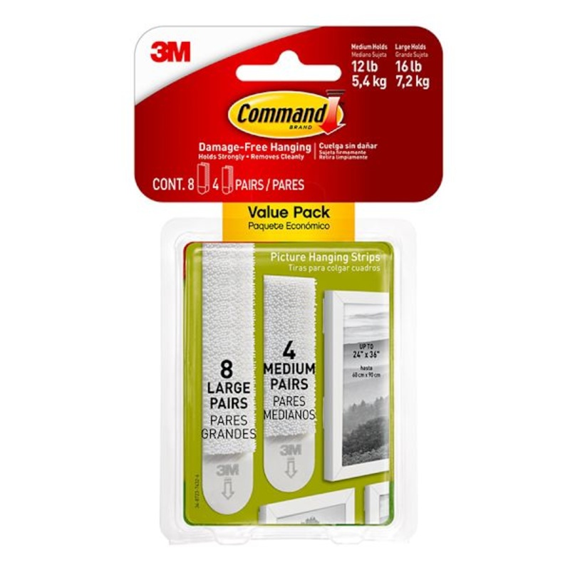 Command Medium & Large Picture Hanging Strips, 4-Sets of Medium, 8-Sets of Large/Pack