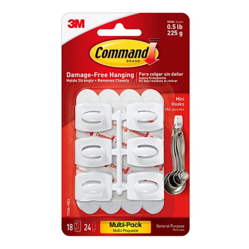 Command Mini Hooks Value Pack, 18-Hooks, 24-Strips/Pack, White