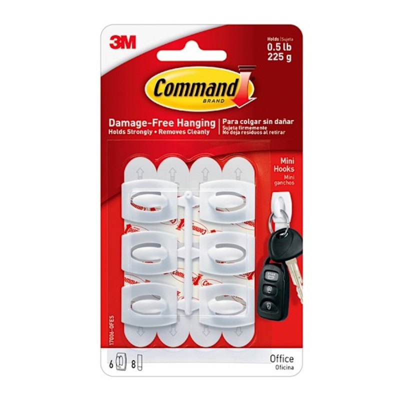 Command Mini White Hooks with White Strips 6-Hooks, 8-Small Strips
