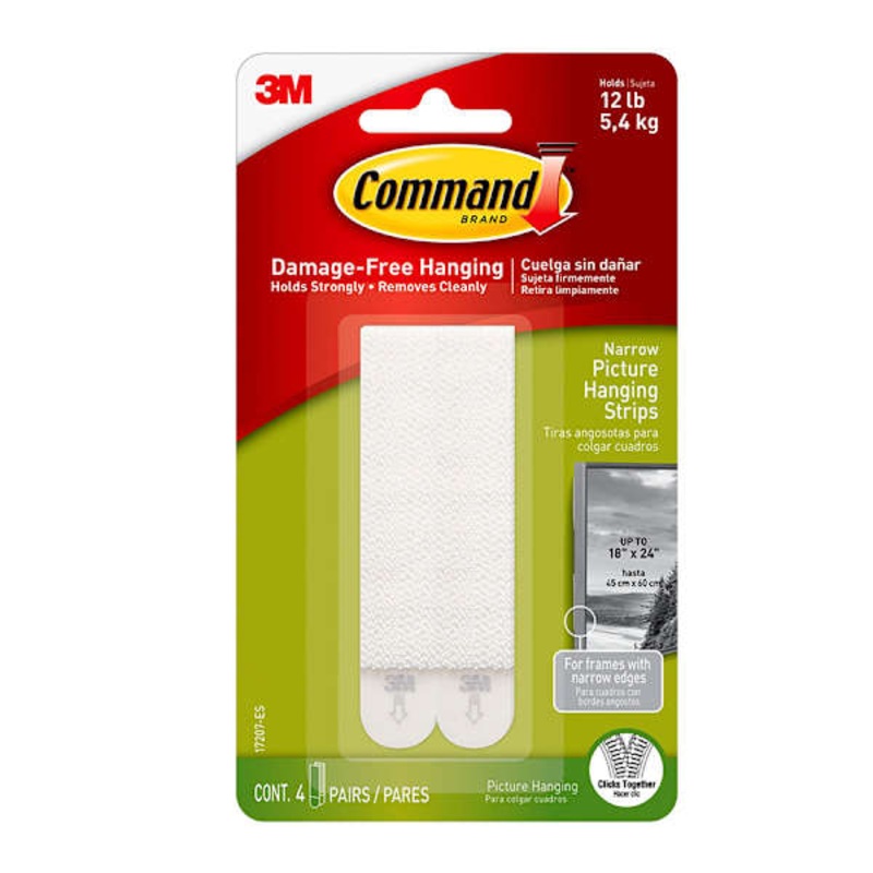 Command Narrow Picture Hanging Strips, 4-Sets of Strips/Pack, White