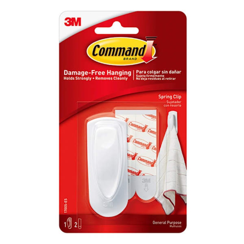 Command Spring Clip with Adhesive, 1-Clip & 2 Strips/Pack