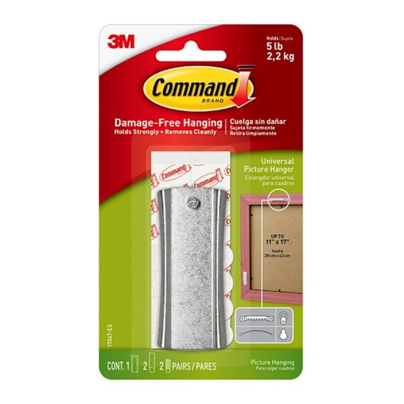 Command Universal Picture Hanger with Stabilizer Strips, 1-Hanger, 2-Large strips, 2-Sets of Mini Strips/Pack