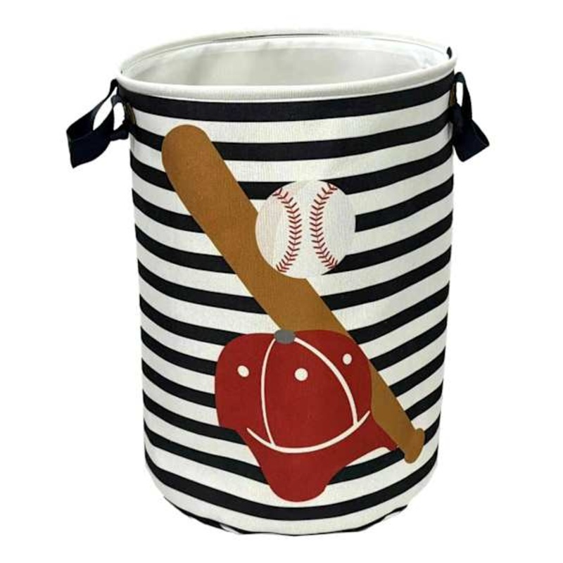 Kids Baseball Print Round Laundry Hamper, Large