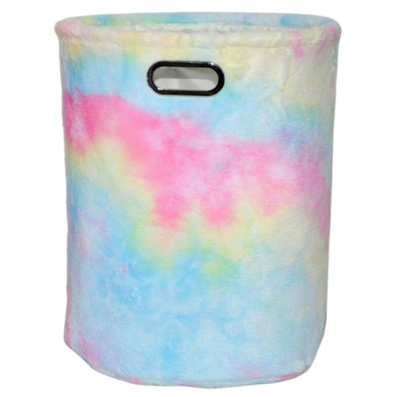 Kids Round Rainbow Fur Laundry Hamper, Large