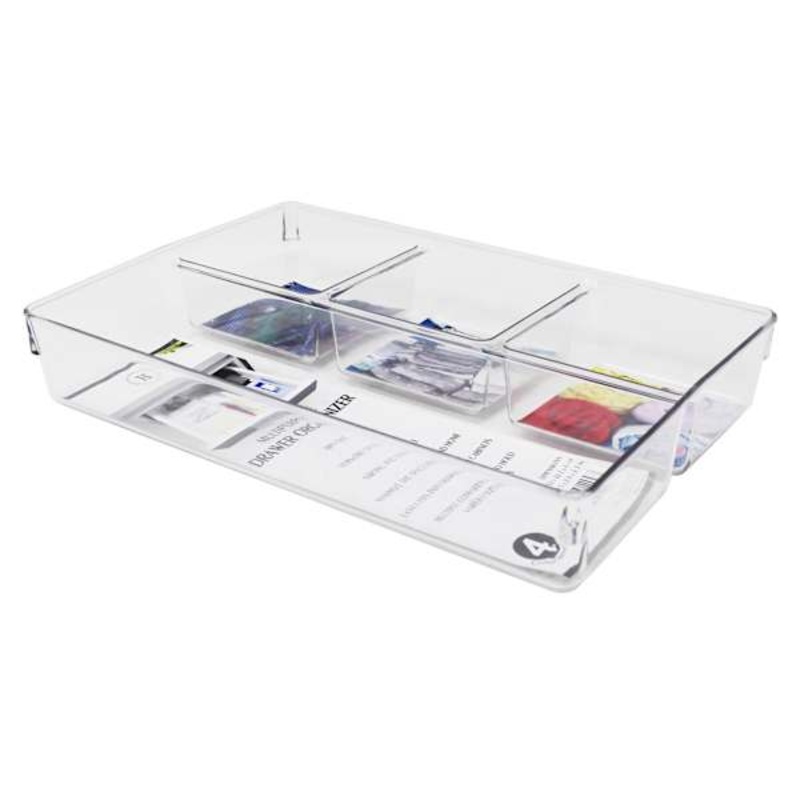 4-Compartment Clear Drawer Organizer, 12.5×8.9