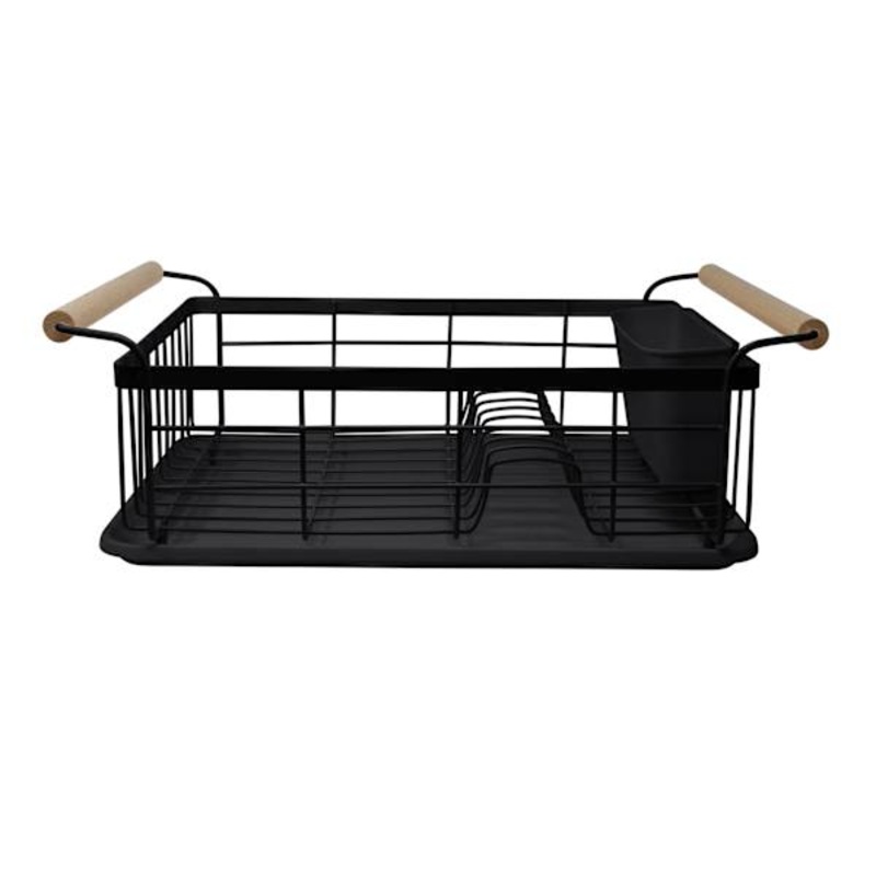 Black Steel & Wood Dish Rack