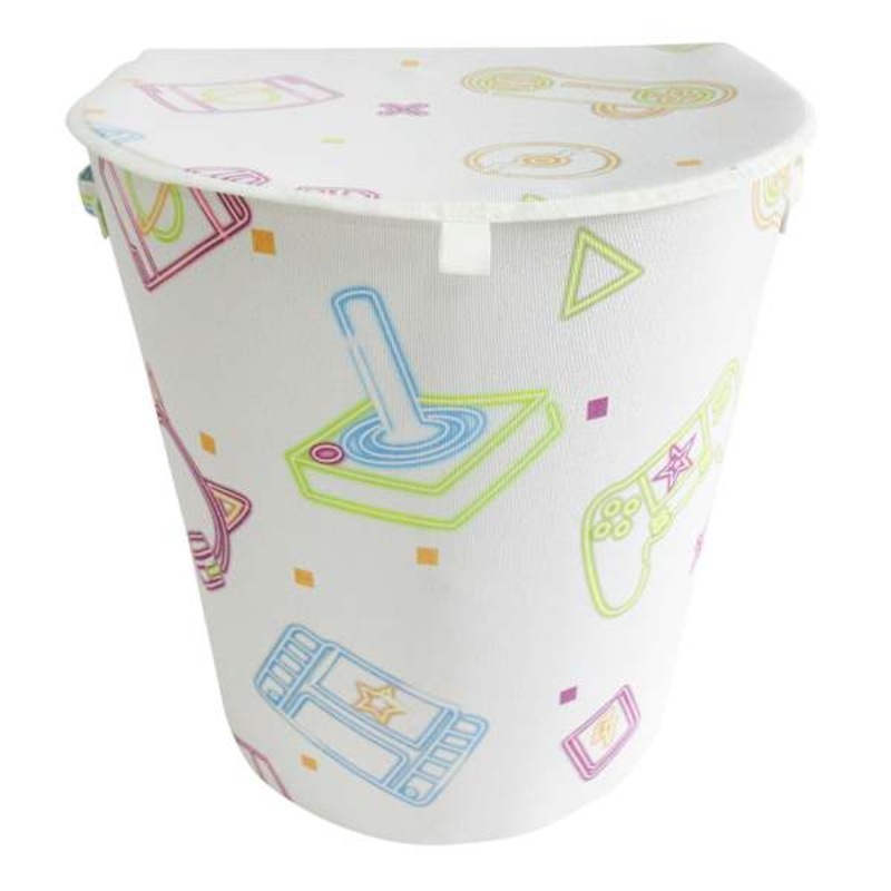 Kids White Oval Gamer Print Laundry Hamper, Small