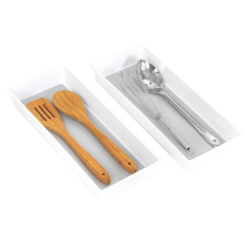 Set of 2 White Wide Drawer Organizers, Large