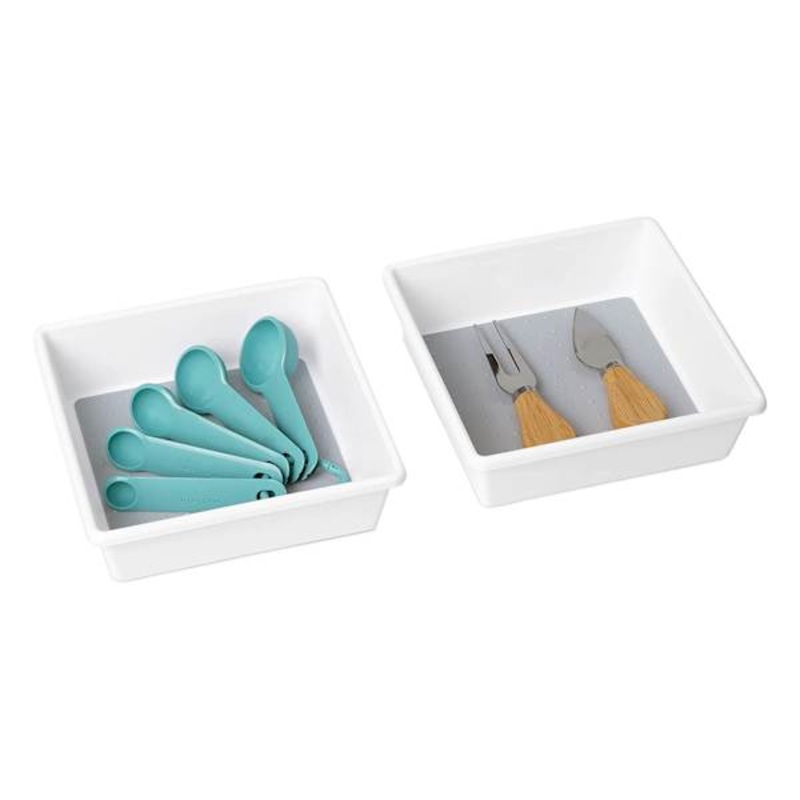 Set of 2 White Wide Drawer Organizers, Small
