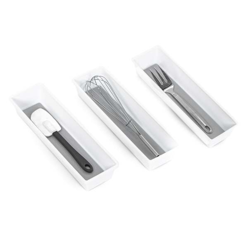 Set of 3 White Narrow Drawer Organizers, Large