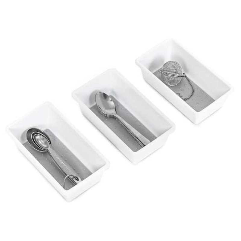 Set of 3 White Narrow Drawer Organizers, Small