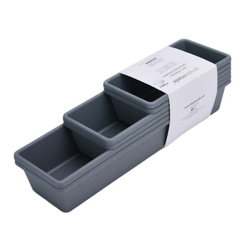 Set of 6 Non-Slip Drawer Organizer Bins, Grey