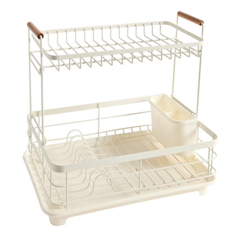 White Dish Rack with Acacia Wooden Handles