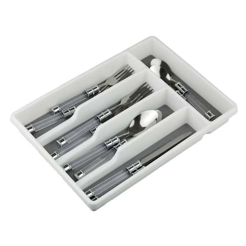 White with Grey Rubber Liner Cutlery Organizer Tray, 12.5×11.3