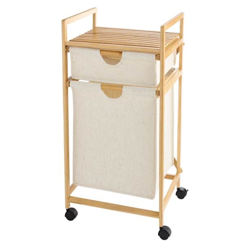 2-Tier Rolling Bamboo Laundry Sorter
