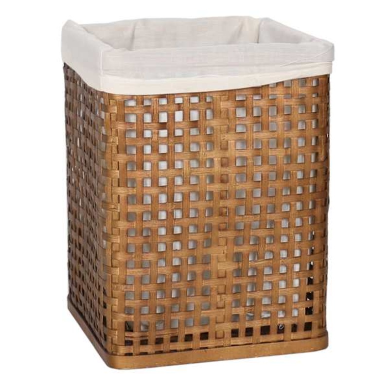 Antique Bronze Bamboo Wood Laundry Hamper with Liner, Small
