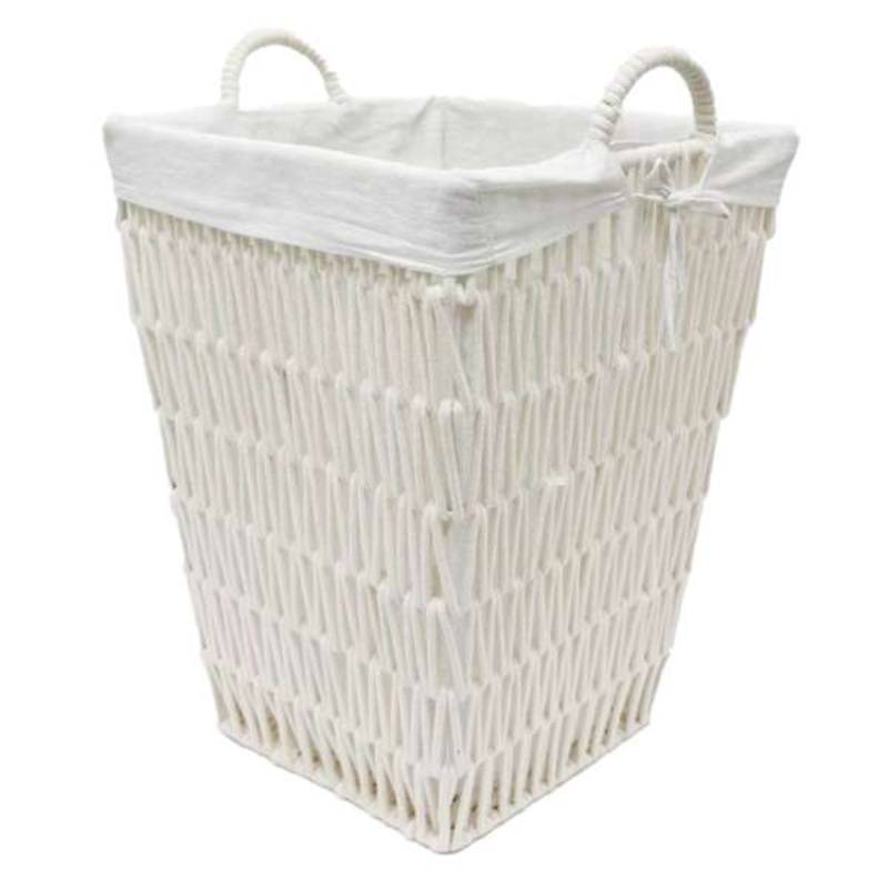 Cotton Rope Laundry Hamper with Removable Liner, White