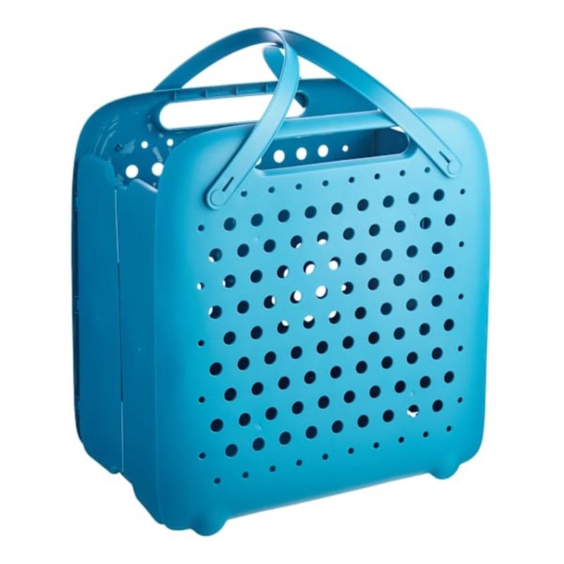 Dark Blue Plastic Collapsible Laundry Basket with Handles