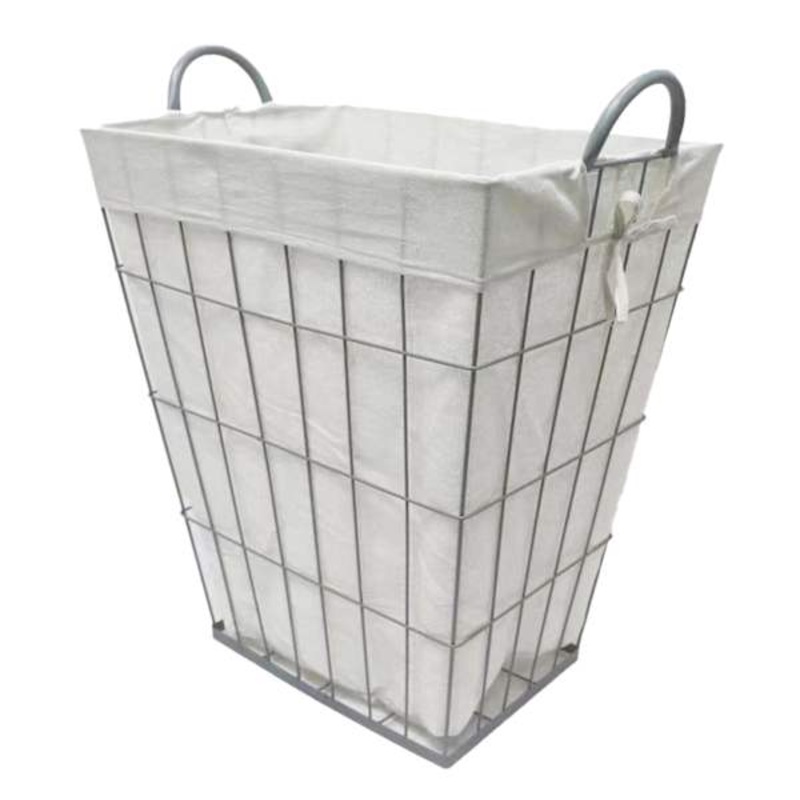 Metal Wire Grid Laundry Hamper, Cool Grey