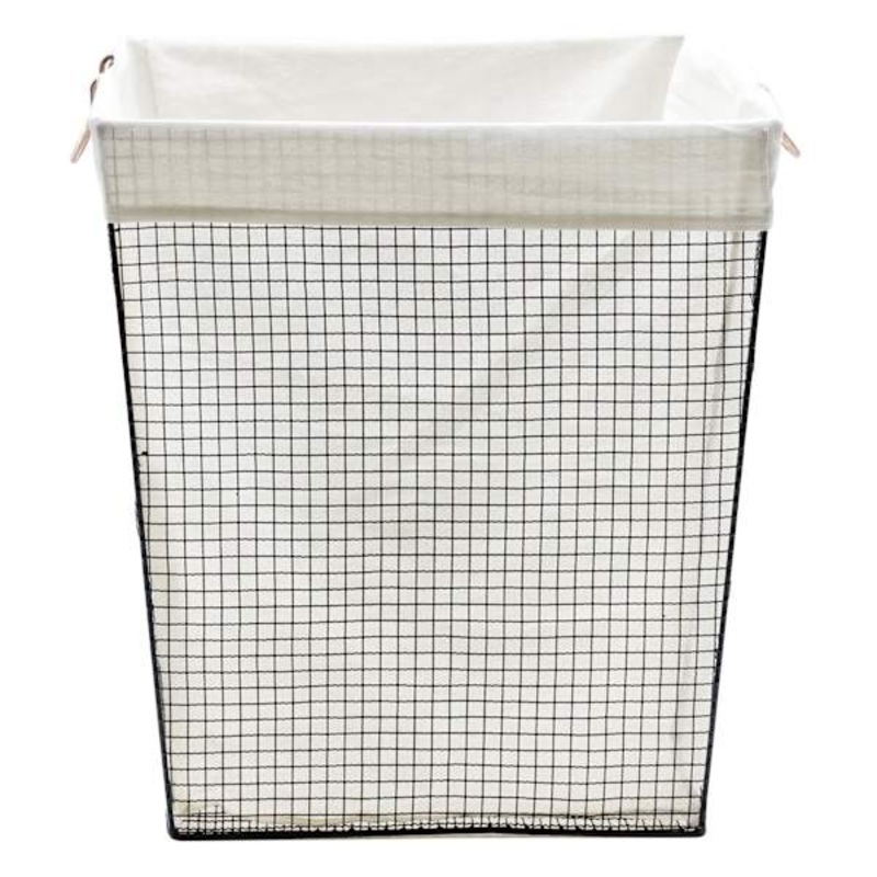 Metal Wire Laundry Hamper, Black & Gold
