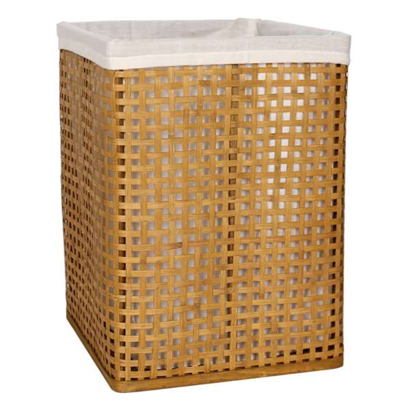 Natural Bamboo Wood Laundry Hamper with Liner, Large